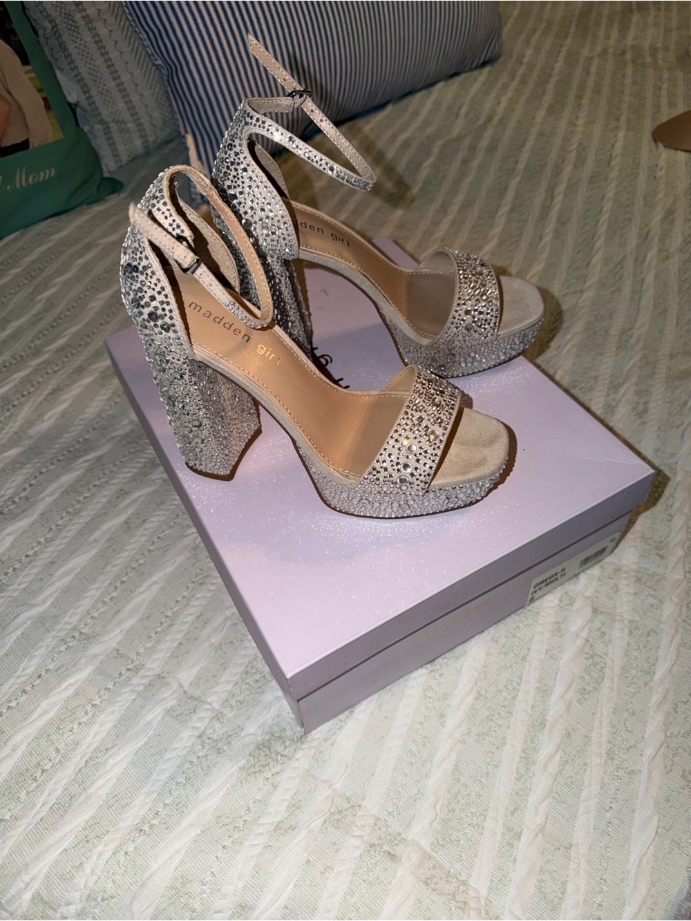 Madden Girl Silver Rhinestone Block Heel Sandals